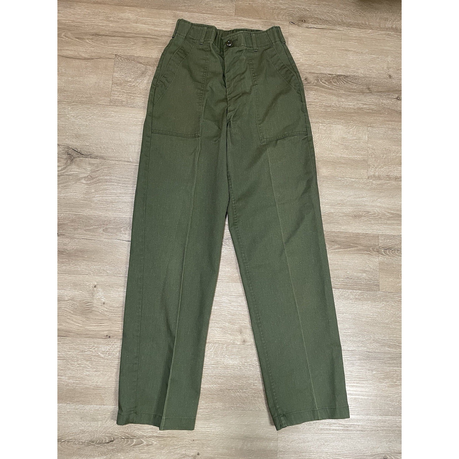 Vintage Olive Green Military High-Waisted Utility Trousers Og-507